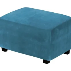 (Peacock Blue) Stretch Pouf Covers Velvet Ottoman Cover Rectangle