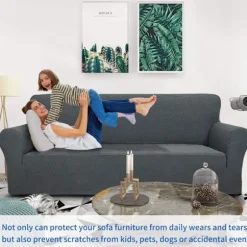 3-personers mørkegrå super strækbar jacquard sofaovertræk, anti
