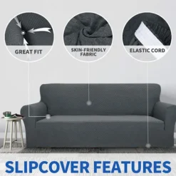 3-personers mørkegrå super strækbar jacquard sofaovertræk, anti