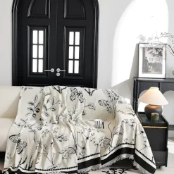 3-personers sofa blødt sofabetræk med kvaststribe blomstermotiv, vendbart skridsikkert futonbetræk L-formet sofabetræk 180 cm x 300 cm - Sort Black