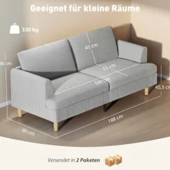 3-personers sofa, højdensitetsskum, snorstof, 188 cm