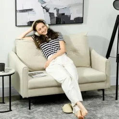 2-personers sofa, skumhynde, stofbetræk, cremehvid