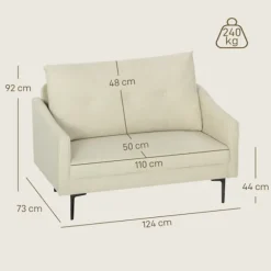 2-personers sofa, skumhynde, stofbetræk, cremehvid