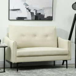 2-personers sofa, skumhynde, stofbetræk, cremehvid