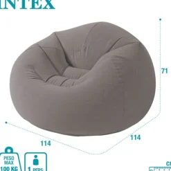 Phthalatfri Beanless Bag Stol, grå, 107 x 104 x 69 cm