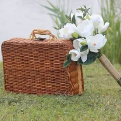 Picnickurv, Vævet Kurveflet Vintage Kuffert Vævet Opbevaringskurv Rattan Opbevaringskasse Picnic Væv L