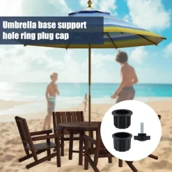 Pieces Balkon Parasol Tilbehør, 4 Hulringe til Parasol og 2 Håndskrueknapper, Parasolholder Tilbehør til Terrassebord Balkon Terrasser (Sort)