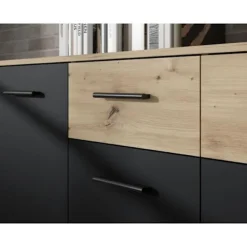 PILVI skænk - Moderne stil - Melaminpartikler - Eg og sort indretning - 2 låger + 4 skuffer - L 122,6 x D 34,2 x H 81,7 cm Hantverkarek kombinerad med svart | Fyndiq