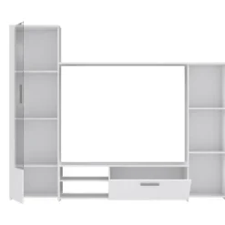 PILVI TV vægmodul - Melaminpartikler - Mat hvid indretning - glasdør + 1 klap + 5 nicher - L220 x D41 x H177,5 cm Matt vit
