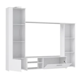 PILVI TV vægmodul - Melaminpartikler - Mat hvid indretning - glasdør + 1 klap + 5 nicher - L220 x D41 x H177,5 cm Matt vit