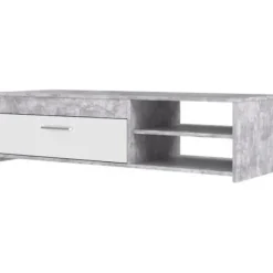 PILVI tv-møbel - Hvid og lys beton - Moderne - L 120 x D 42,1 x H 31,8 cm Vit/ljusgrå betongoptik