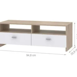 PILVI TV-møbel - Mat hvid og eg - Moderne - L 95 x D 36 x H 34,5 cm Matt vit och ek dekor
