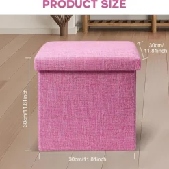 Pink Ottoman Opbevaringsboks med låg, Flad Opbevaringsboks, Legetøjskasse, Pouf Fodskammel med Opbevaring, Memory Box, Gadget Opbevaring Pink