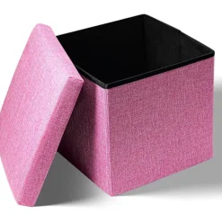 Pink Ottoman Opbevaringsboks med låg, Flad Opbevaringsboks, Legetøjskasse, Pouf Fodskammel med Opbevaring, Memory Box, Gadget Opbevaring Pink