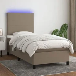 Plan seng med madras - Eksklusiv bolig - 80x200 cm - Taupe stof - Farvet LED-stripe