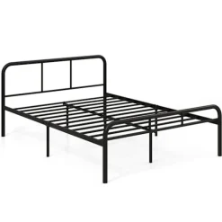 Platform sengestel i metal med sengegavl og fodgærde, 140x190 cm