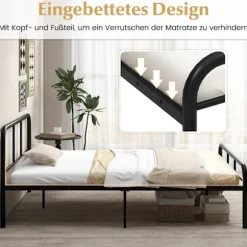 Platform sengestel i metal med sengegavl og fodgærde, 140x190 cm