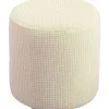 {PL}Blød Jacquard Ottoman Puff Betræk, 30x30cm, Mælkehvid, Strækbar Firkantet/Rund Fodskammel Beskytter med Elastisk Bund