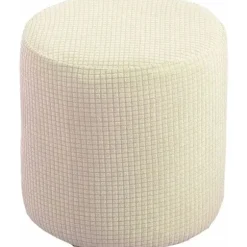 {PL}Blød Jacquard Ottoman Puff Betræk, 30x30cm, Mælkehvid, Strækbar Firkantet/Rund Fodskammel Beskytter med Elastisk Bund