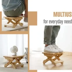[PL】Mini Sammenklappelig Træskammel. Bærbart Fodstøtte til Hjemmet, Badeværelset, Køkkenet, Haven, Kontoret, Rejser.