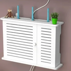 {PL}Trådløs Wifi Router Opbevaringskasser Trækasse Kabel Strøm Plus Trådfæste Væghængt Stik White