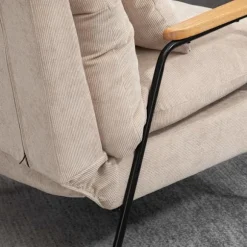 Polstret lænestol med fodskammel, lænestol med lænefunktion, polstret stol, hynde, tv-lænestol, 68 x 91,5 x 88 cm, beige