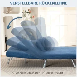 Polstret lænestol med sengefunktion, 2-i-1 design, sovelænestol, gæsteseng, stofbetræk, med pude, blå