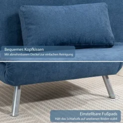 Polstret lænestol med sengefunktion, 2-i-1 design, sovelænestol, gæsteseng, stofbetræk, med pude, blå