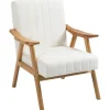 Polstret Loungestol I Fløjlslook Med Armlæn, Scandi Design, Cremefarvet, 68X74X82Cm