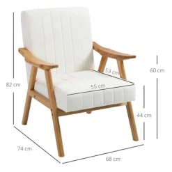 Polstret Loungestol I Fløjlslook Med Armlæn, Scandi Design, Cremefarvet, 68X74X82Cm