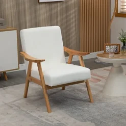 Polstret Loungestol I Fløjlslook Med Armlæn, Scandi Design, Cremefarvet, 68X74X82Cm