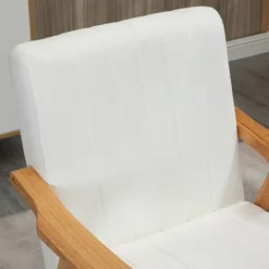 Polstret Loungestol I Fløjlslook Med Armlæn, Scandi Design, Cremefarvet, 68X74X82Cm