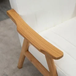 Polstret Loungestol I Fløjlslook Med Armlæn, Scandi Design, Cremefarvet, 68X74X82Cm