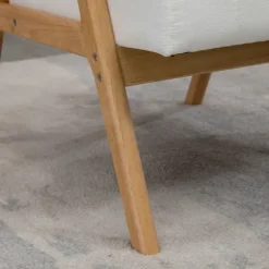 Polstret Loungestol I Fløjlslook Med Armlæn, Scandi Design, Cremefarvet, 68X74X82Cm