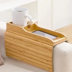 (Pow yeah!) Sofakopholder, Sofadrikkeholder, Naturlig Bambus Sofakopholder Armlæsbakke, Bærbar Sofa A