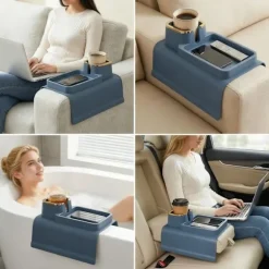 Premium armlænsorganizer med vægtet skridsikkert design, guldkantet bakke holder drikkevarer, fjernbetjening og telefon sikker. Sofa, lænestol, h Blue | Fyndiq