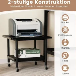 Printerbord med 2 niveauer og låsbare hjul, printerstander, printervogn, sort