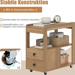 Printerstander med hjul, 2 skuffer og hylder
