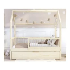 Profiwood - Seng med trille, skandinavisk stil, natur, 100×200 cm Naturlig