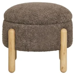Puf med opbevaring 45x36 cm brun boucle effekt og naturfarvede ben brun