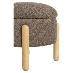 Puf med opbevaring 45x36 cm brun boucle effekt og naturfarvede ben brun
