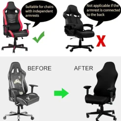 [QD] Gaming stolbetræk, med armlæn, sort strækbart stolbetræk, vaskbart, til gaming stol, computerstol, drejestol