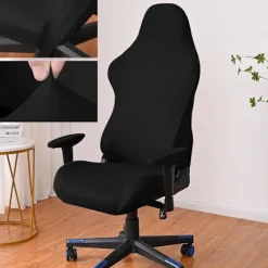 [QD] Gaming stolbetræk, med armlæn, sort strækbart stolbetræk, vaskbart, til gaming stol, computerstol, drejestol