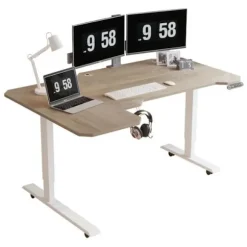 Radlove 150cm L Form Højde Justerbart Skrivebord-Elektrisk Højde Justerbart Sidde-Stå Skrivebord, Eg kastanj