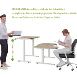 Radlove 150cm L Form Højde Justerbart Skrivebord-Elektrisk Højde Justerbart Sidde-Stå Skrivebord, Eg kastanj