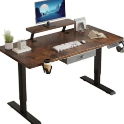 Radlove 160x76cm Elektrisk Højdejusterbart Sidde-Stå-skrivebord-Med automatisk hukommelsesfunktion-hylde, brun farve kastanj