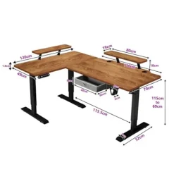 Radlove 160x120cm L Form Højdejusterbart hjørneskrivebord - elektrisk højdejusterbart sidde-stå skrivebord, retro farve kastanj