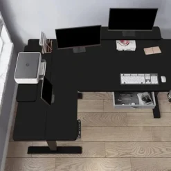 Radlove 160x120cm L Form Højdejusterbart hjørneskrivebord - elektrisk højdejusterbart siddestående skrivebord, farve sort Svart