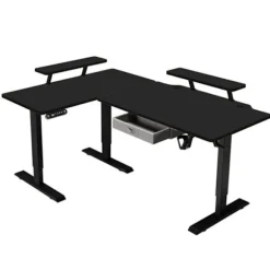 Radlove 160x120cm L Form Højdejusterbart hjørneskrivebord - elektrisk højdejusterbart siddestående skrivebord, farve sort Svart