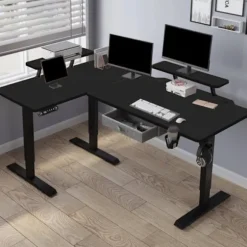 Radlove 160x120cm L Form Højdejusterbart hjørneskrivebord - elektrisk højdejusterbart siddestående skrivebord, farve sort Svart